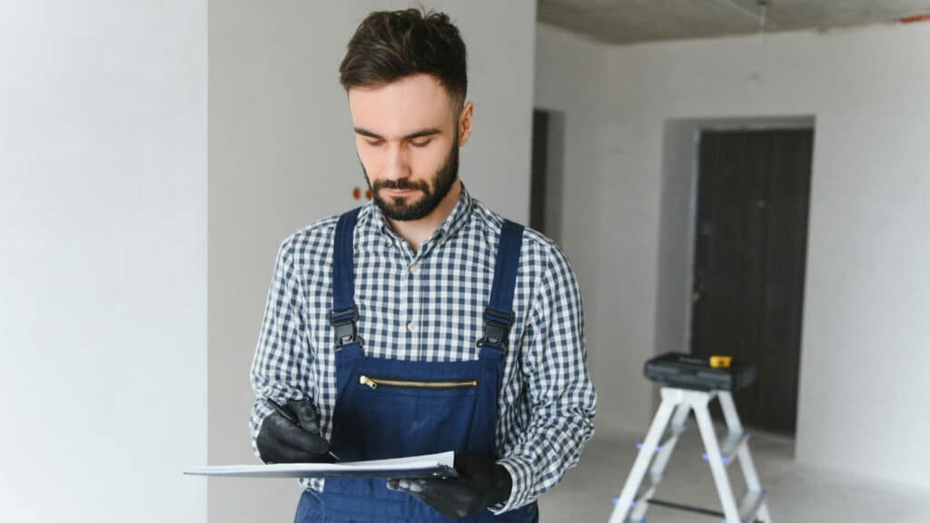 Un homme avec des notes dans une maison qui fait des analyses